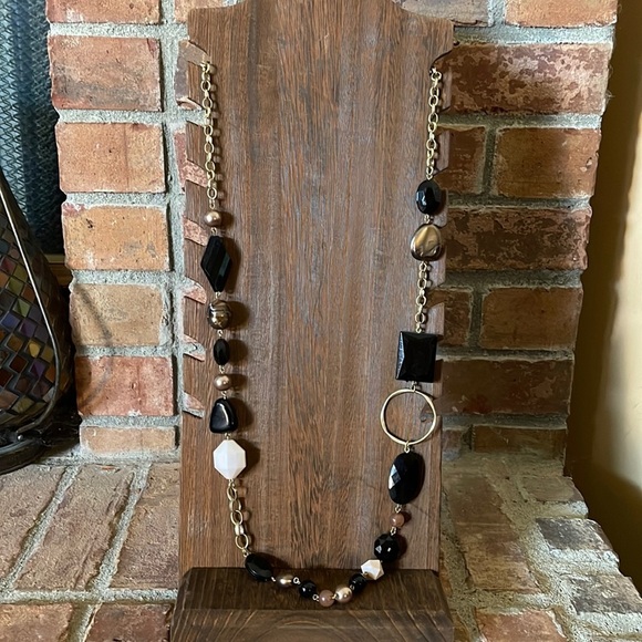 NWT New York & Co Long Brown & Gold Necklace - Picture 1 of 5